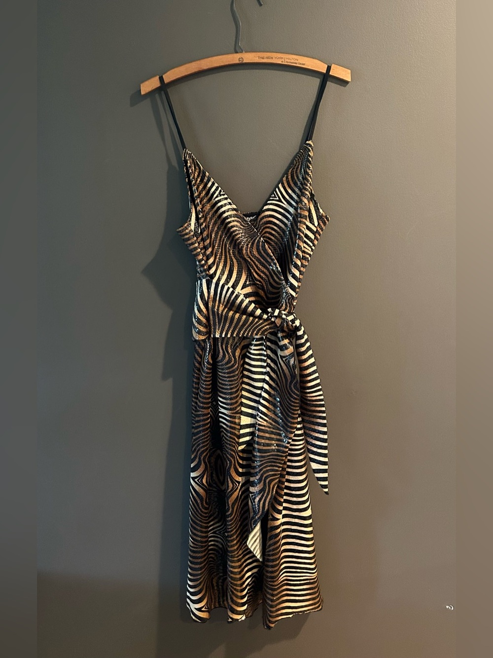 Betsey Johnson Black Label Y2K Iridescent Snakeskin Faux Wrap Zebra Print Dress